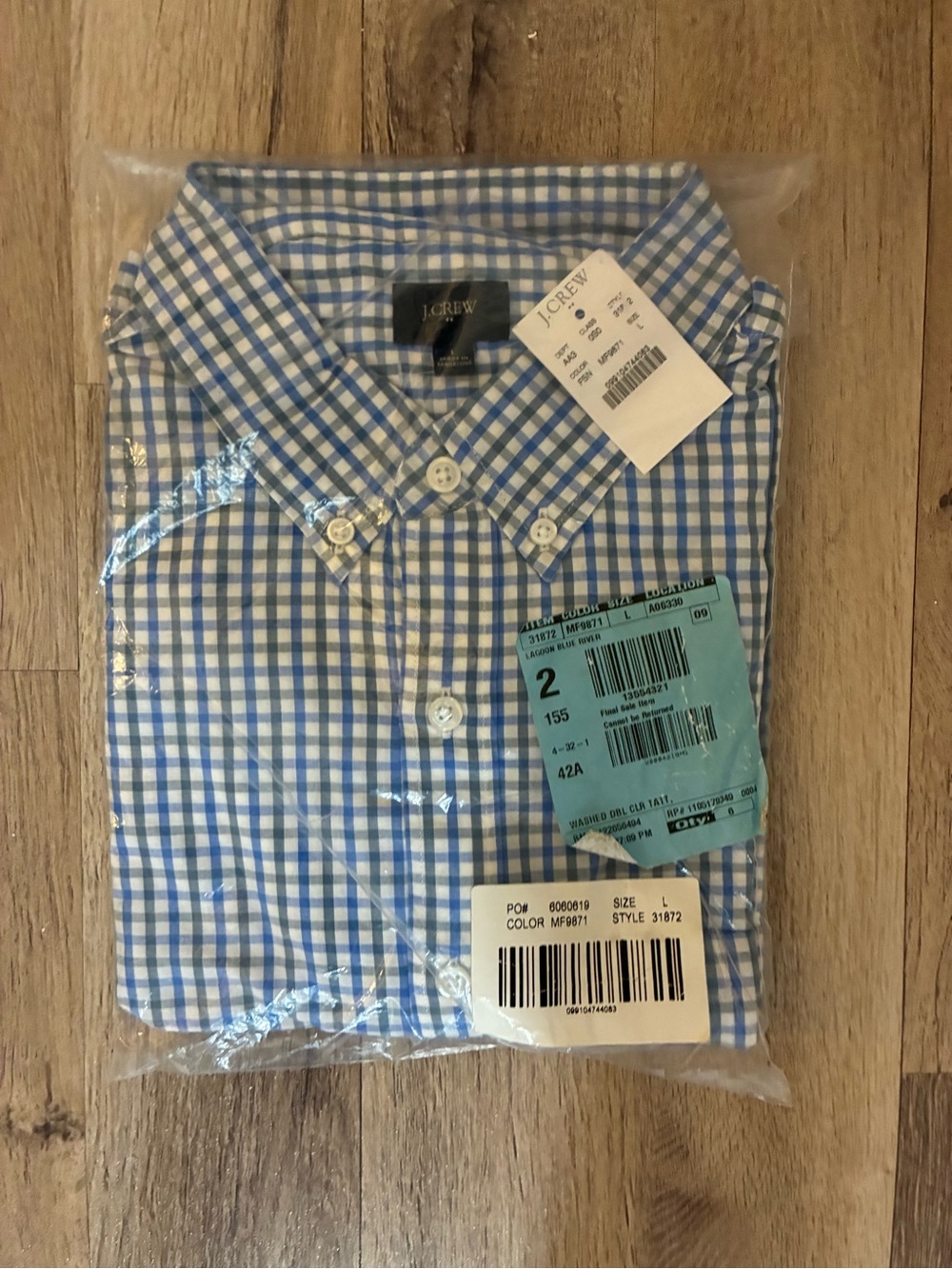 NWT  J. Crew Blue and White Gingham Button-Down Shirt